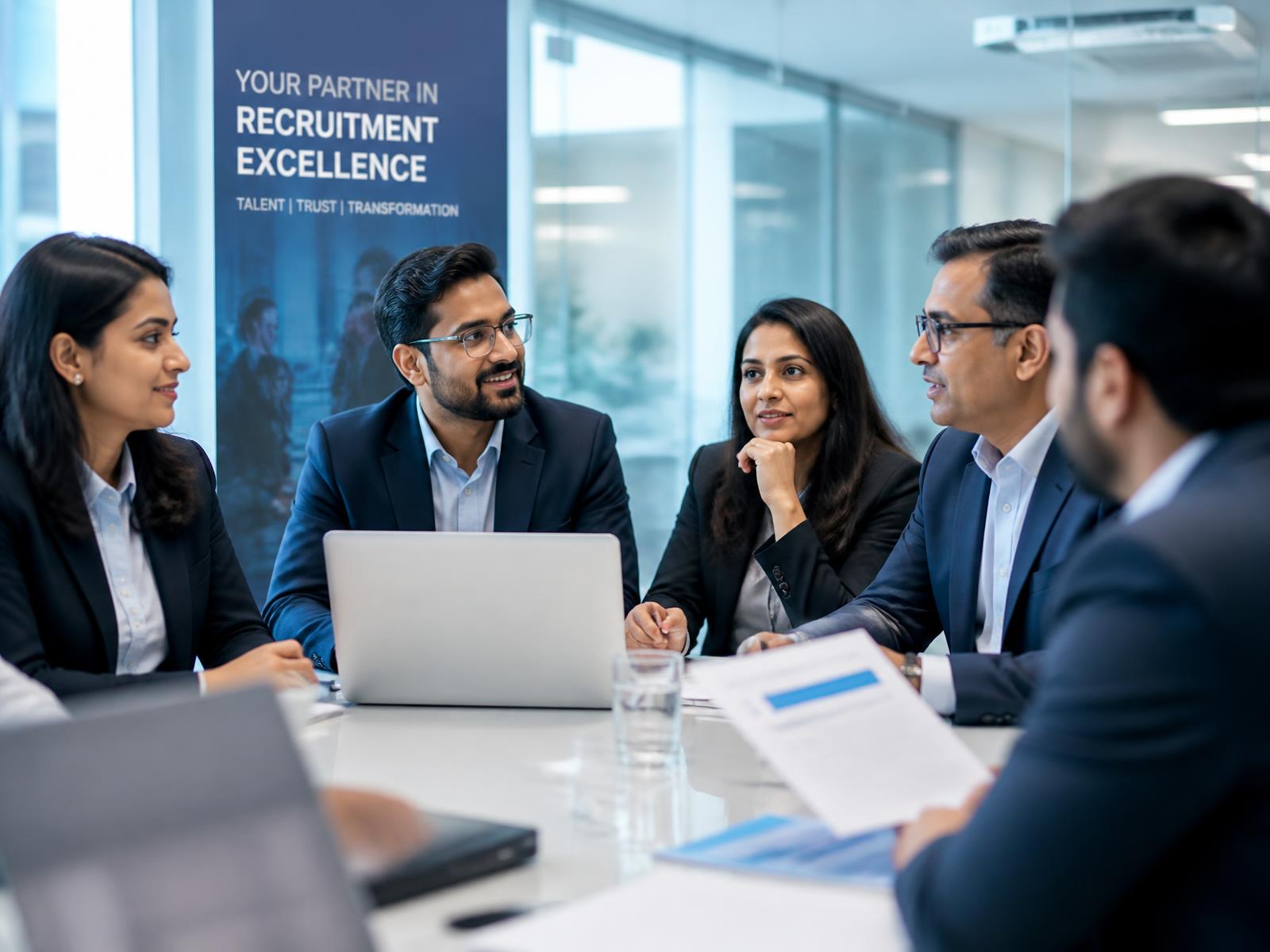 Recruitment consultants and business executives in a strategy meeting